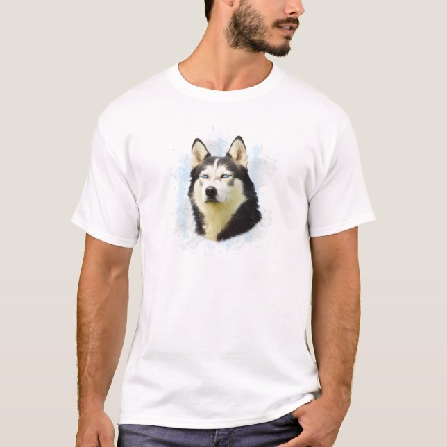 Siberian Husky Dog Water Colour Art Painting T-Shirt (Front)