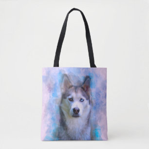 Siberian Husky Dog Water Colour Art Painting Tote Bag
