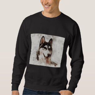 Siberian Husky Dog Watercolour Digital Portrait Sweatshirt