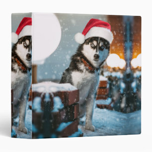 Siberian Husky dog wearing santa hat Binder
