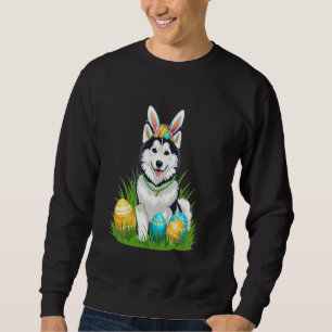 Siberian Husky Dog with Bunny Ears Easter Eggs Fes Sweatshirt