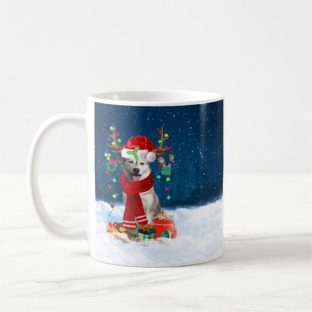 Siberian Husky dog with Christmas gifts  Coffee Mug (Left)