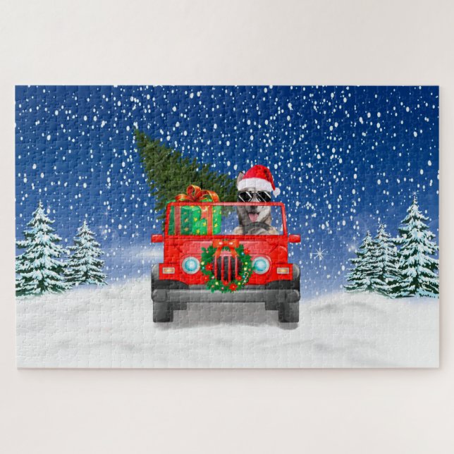 Siberian Husky dog with Christmas gifts Jigsaw Puzzle (Horizontal)