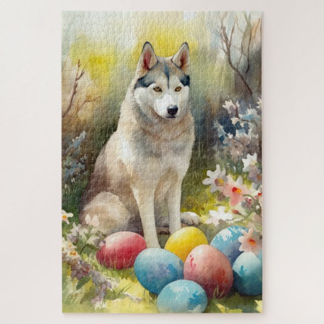 Siberian Husky Dog with Easter Eggs Holiday  Jigsaw Puzzle (Vertical)
