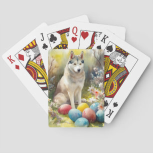 Siberian Husky Dog with Easter Eggs Holiday  Playing Cards