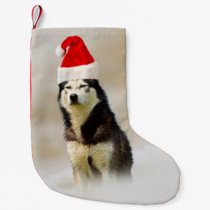 Siberian Husky Dog with Santa Hat in Snow Small Christmas Stocking