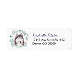 Siberian Husky Dog Wreath Return Address