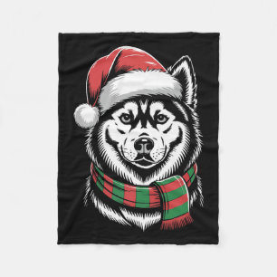 Siberian Husky Dog Xmas Santa Hat Scarf Christmas Fleece Blanket