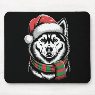 Siberian Husky Dog Xmas Santa Hat Scarf Christmas Mouse Pad