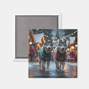 Siberian Husky Dogs Christmas Snow Holiday Magnet
