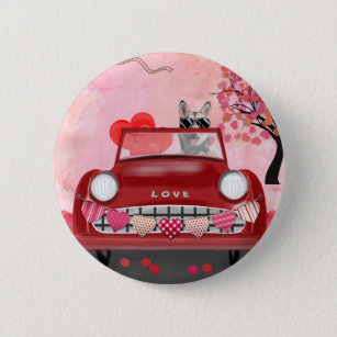 Siberian Husky Driving Car with Hearts Valentine's 2 Inch Round Button