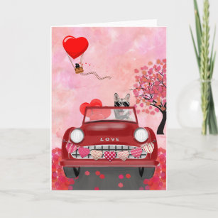 Siberian Husky Driving Car with Hearts Valentine's Card