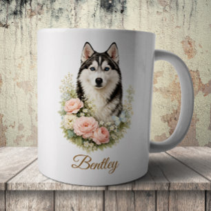 Siberian Husky Floral Portrait Coffee Mug