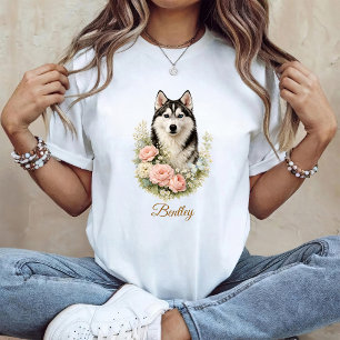 Siberian Husky Floral Portrait T-Shirt