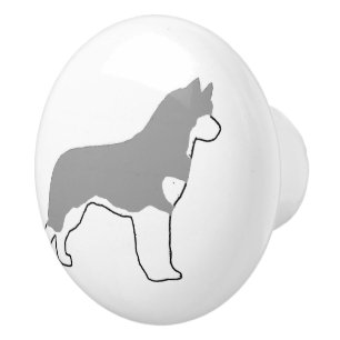 siberian husky grey and white silo ceramic knob