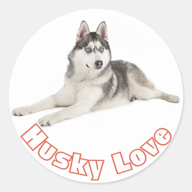 Siberian Husky Grey Black Puppy Dog Red Love Classic Round Sticker (Front)