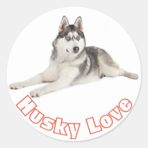 Siberian Husky Grey Black Puppy Dog Red Love Classic Round Sticker