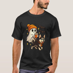 Siberian Husky Halloween Ghost Walking Husky Dog T-Shirt