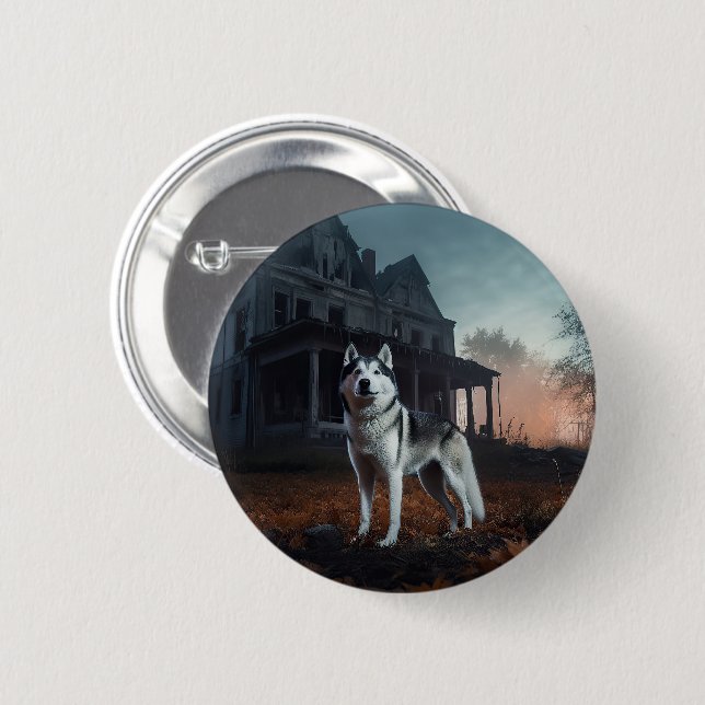 Siberian Husky Halloween Scary  2 Inch Round Button (Front & Back)