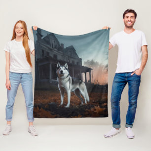 Siberian Husky Halloween Scary Fleece Blanket
