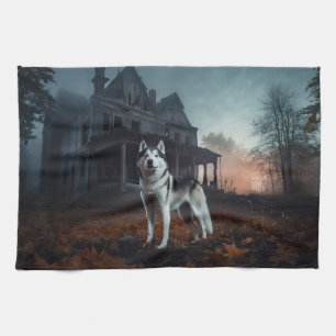 Siberian Husky Halloween Scary  Kitchen Towel