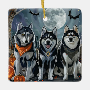 Siberian Husky Halloween Spooky Ceramic Ornament