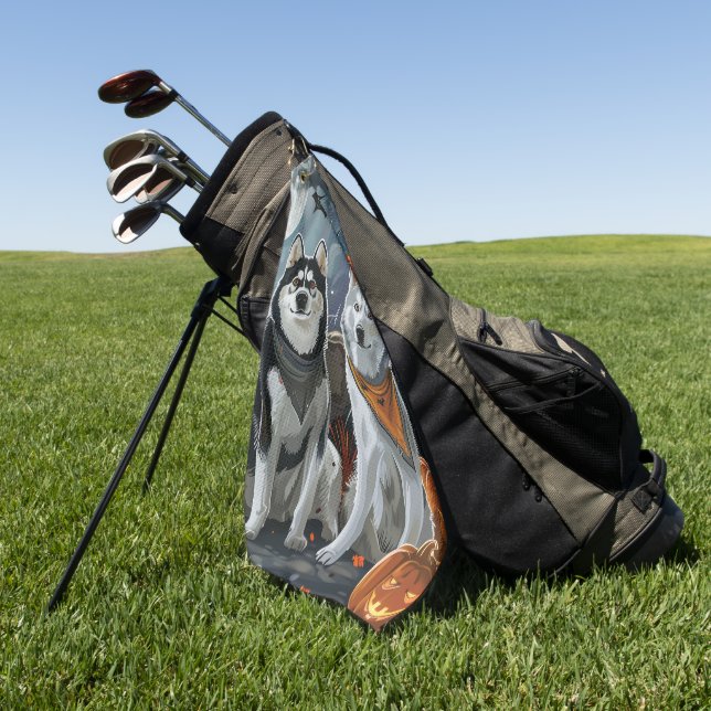 Siberian Husky Halloween Spooky  Golf Towel (Green)