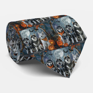 Siberian Husky Halloween Spooky  Tie