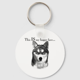 Siberian Husky Happy Face Keychain