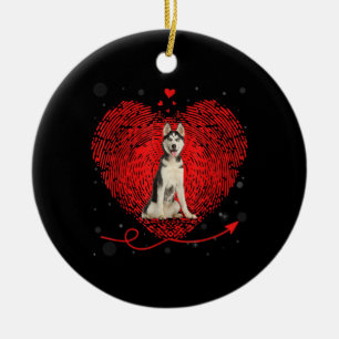 Siberian Husky Heart Love Funny Valentine Gift Ceramic Ornament