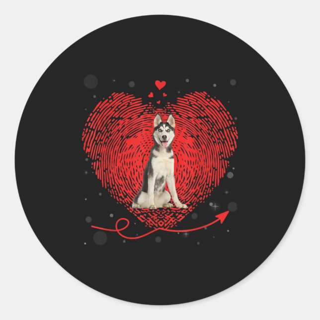 Siberian Husky Heart Love | Funny Valentine Gift Classic Round Sticker (Front)