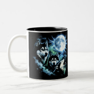 Siberian Husky Howling at the Moon – Night Sky Dog Two-Tone Coffee Mug