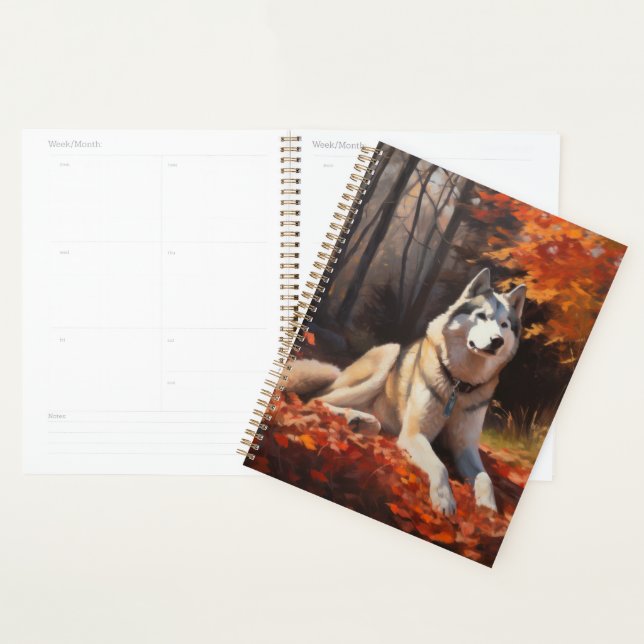Siberian Husky in Autumn Leaves Fall Inspire  Planner (Display)