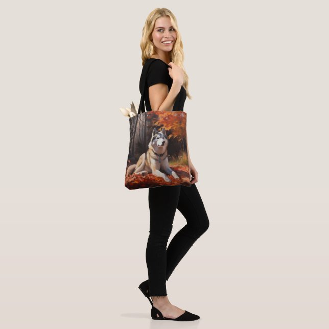 Siberian Husky in Autumn Leaves Fall Inspire  Tote Bag (On Model)
