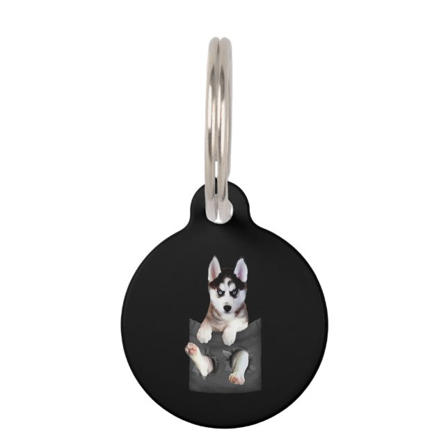 Siberian Husky In Pocket Puppy Pet Tag (Front)