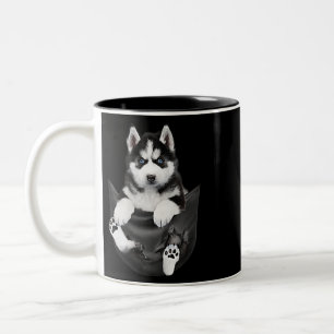 Siberian Husky In Pocket Puppy Two-Tone Coffee Mug