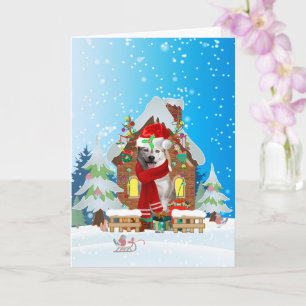 siberian husky in snow with Christmas gifts Card