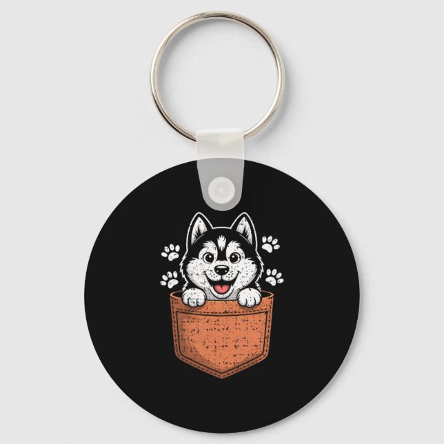 Siberian Husky In Your Front Cket  Keychain (Front)