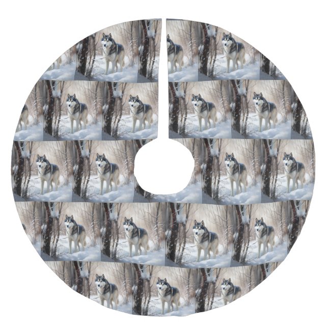 Siberian Husky Let It Snow Christmas Brushed Polyester Tree Skirt (Front)