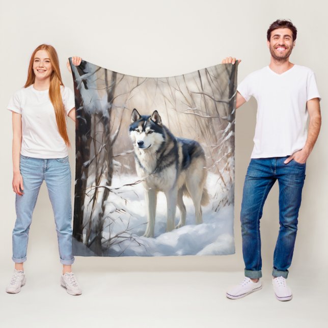 Siberian Husky Let It Snow Christmas Fleece Blanket (In Situ)