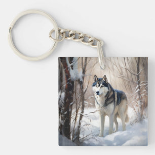 Siberian Husky Let It Snow Christmas Keychain