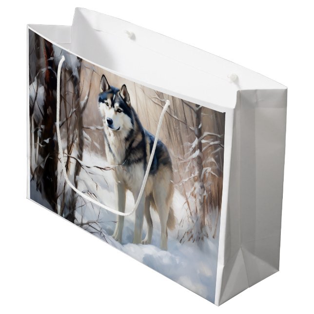 Siberian Husky Let It Snow Christmas Large Gift Bag (Front Angled)