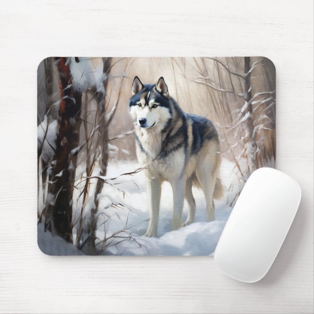 Siberian Husky Let It Snow Christmas Mouse Pad (With Mouse)