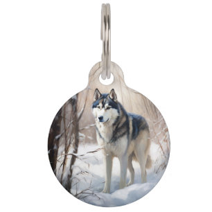 Siberian Husky Let It Snow Christmas Pet Tag