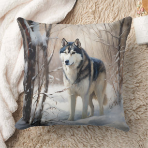 Siberian Husky Let It Snow Christmas Throw Pillow