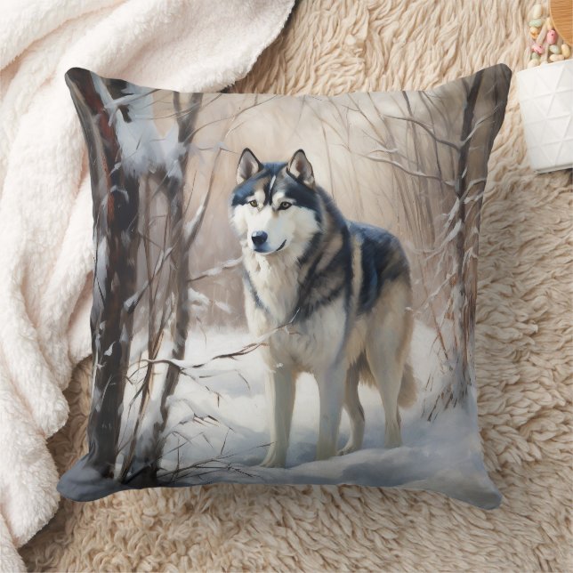 Siberian Husky Let It Snow Christmas Throw Pillow (Blanket)