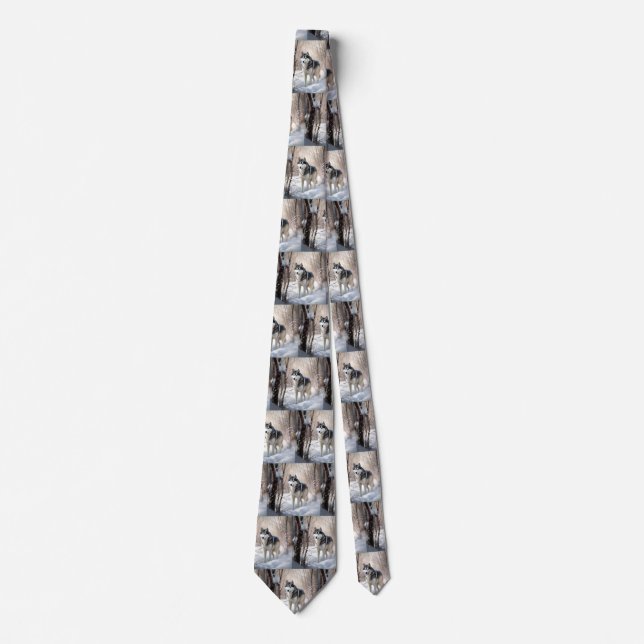 Siberian Husky Let It Snow Christmas Tie (Front)