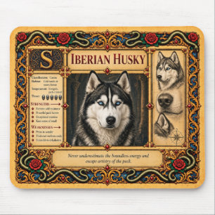 Siberian Husky, Medieval Bestiary Art Mouse Pad