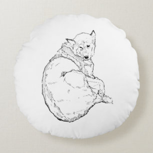 Siberian Husky, Minimalist Dog Illustration Round Pillow