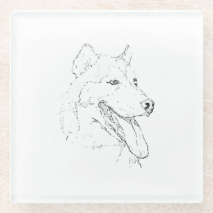 Siberian Husky – Minimalist Dog Line Drawing Glass Coaster